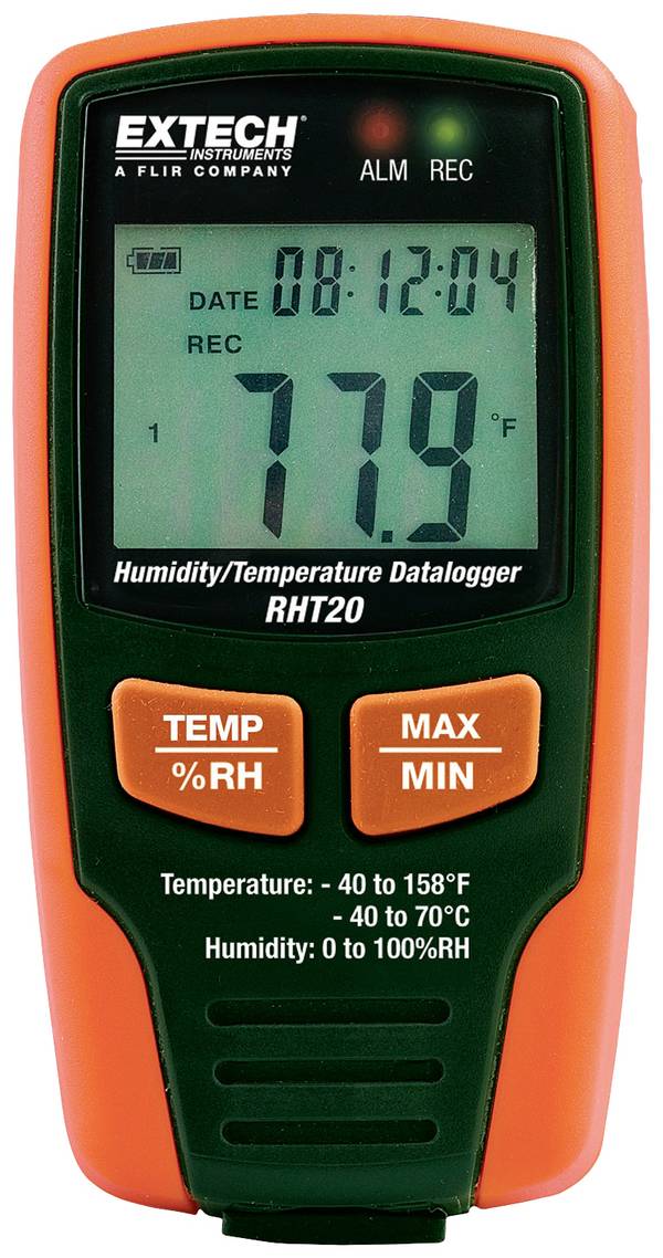 Extech RHT20 Datalogger pro měření vlhkosti a teploty, 0 % rF-100 % rF, Funkce dataloggeru