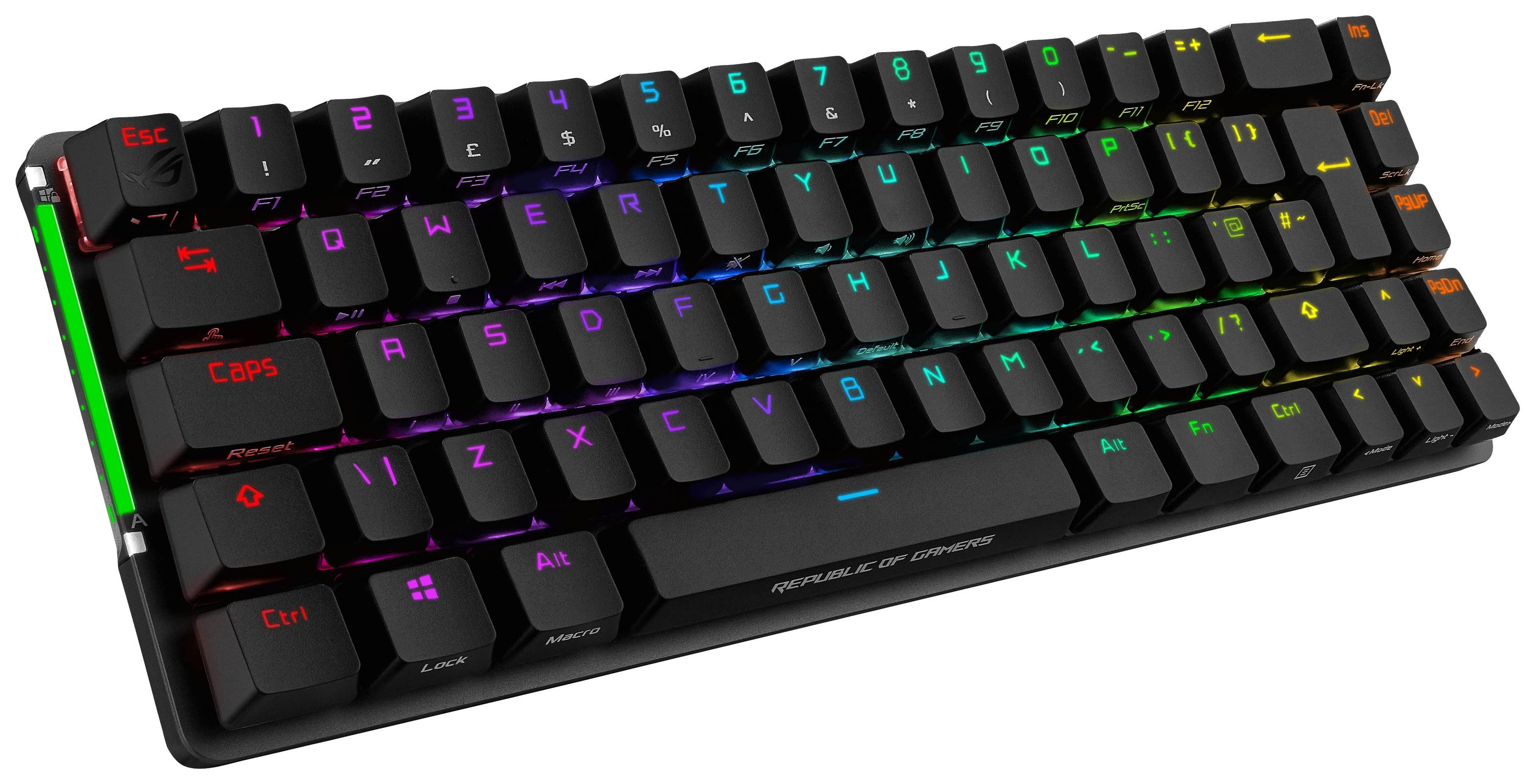 Mechanická herní klávesnice s RGB podsvícením, kompaktní design, německé QWERTZ rozložení kláves.