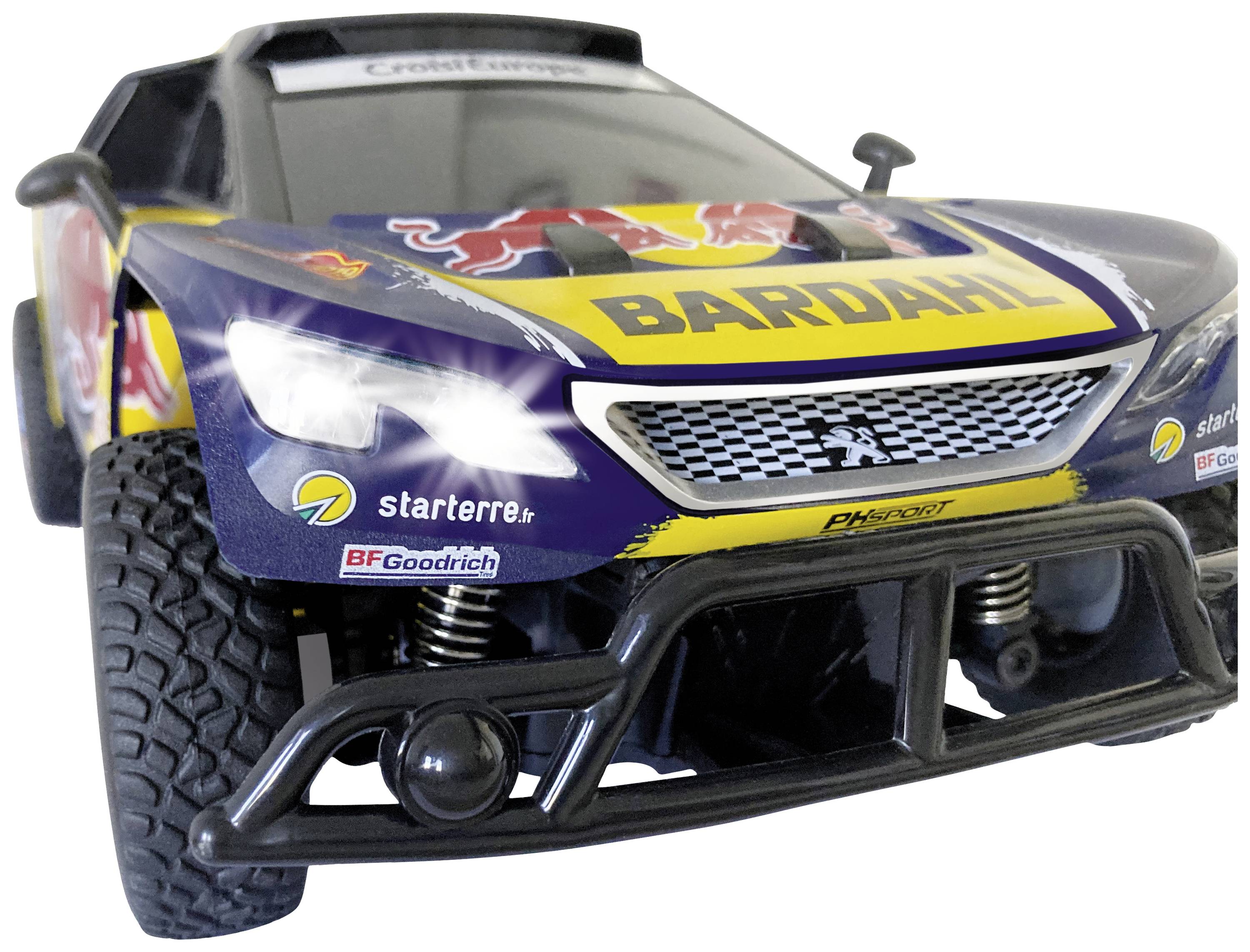 Závodní hračkové auto s nálepkami 'BARDAHL' a 'BFGoodrich'. Agresivní design s terénními pneumatikami a předním nárazníkem.