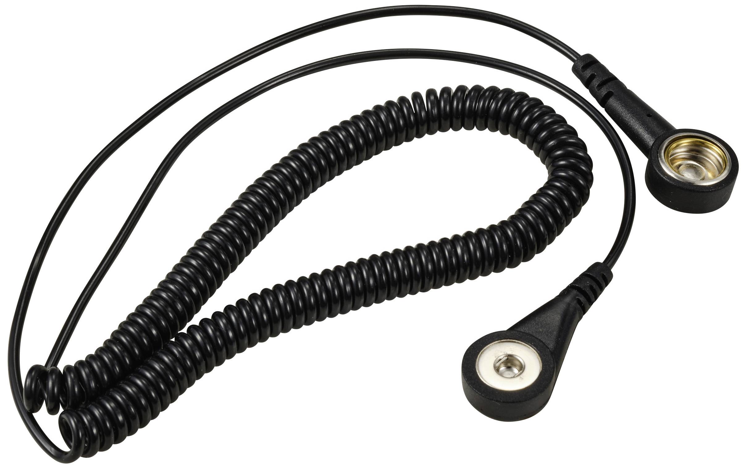 Černý spirálovitý kabel se zástrčkami na obou koncích, pravděpodobně vhodný pro elektronická nebo komunikační zařízení.