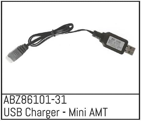 USB nabíjecí kabel s modelovým číslem ABZ86101-31, označený jako 'USB nabíječ - Mini AMT'.