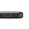 Černé zařízení se dvěma USB porty a jedním USB-C portem uprostřed, pohled zepředu.