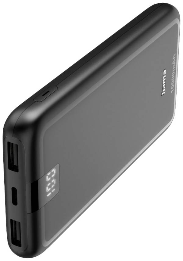 Hama  powerbanka Li-Pol, 10000 mAh, Rychlé nabíjení, USB-A, USB-C®, antracitová, Indikátor stavu