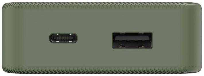 Zelené technické zařízení s USB-C a USB-A porty na přední straně.