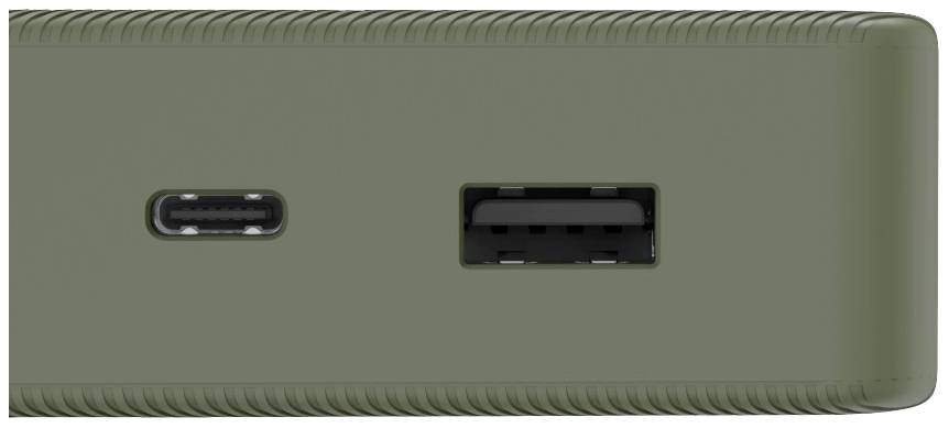 Detailní záběr dvou portů na zelené elektronické komponenty: vlevo port USB-C, vpravo port USB-A.