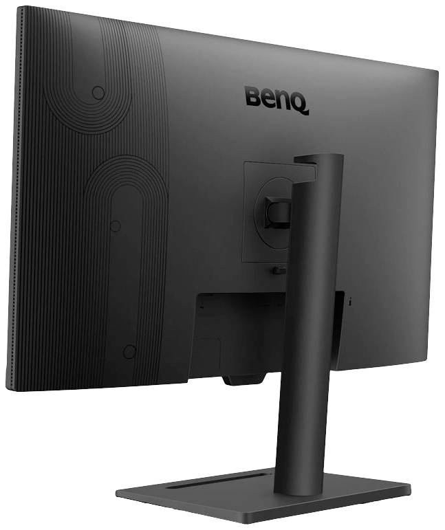 Černý monitor BenQ pohledem zezadu, s čistým designem a pravoúhlou podstavou.