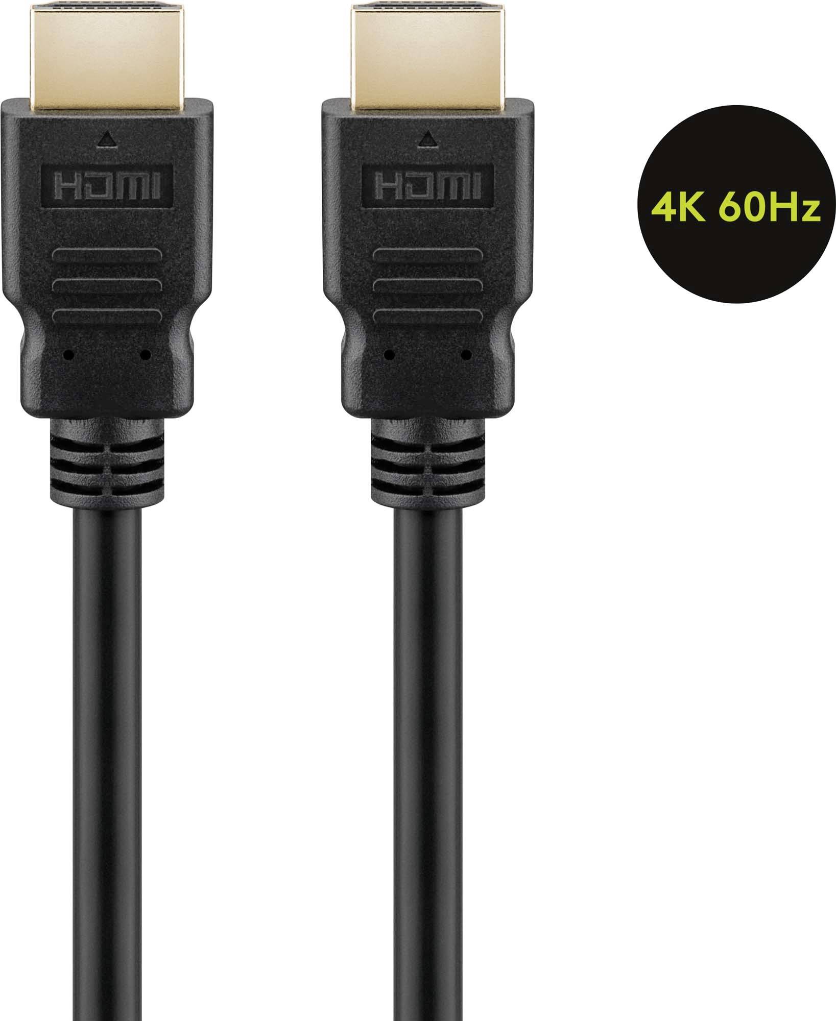 Černý HDMI kabel se dvěma konektory, vhodný pro přenos v rozlišení 4K při 60 Hz.