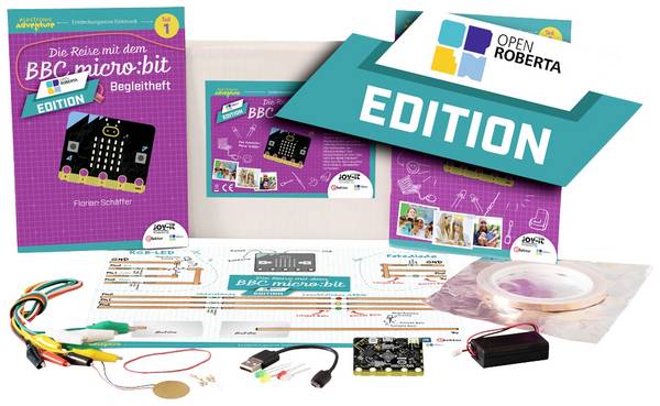 Joy-it EA-MicroBit-V2-OR Electronic Adventure "Die Reise mit dem micro:bit" V2 (Open Roberta) BBC micro:bit, řemesla, elektrické obvody, elekronika, Polovodiče, experimentální, Internet věcí, MINT, programování experimentální box , od 8 let, Box
