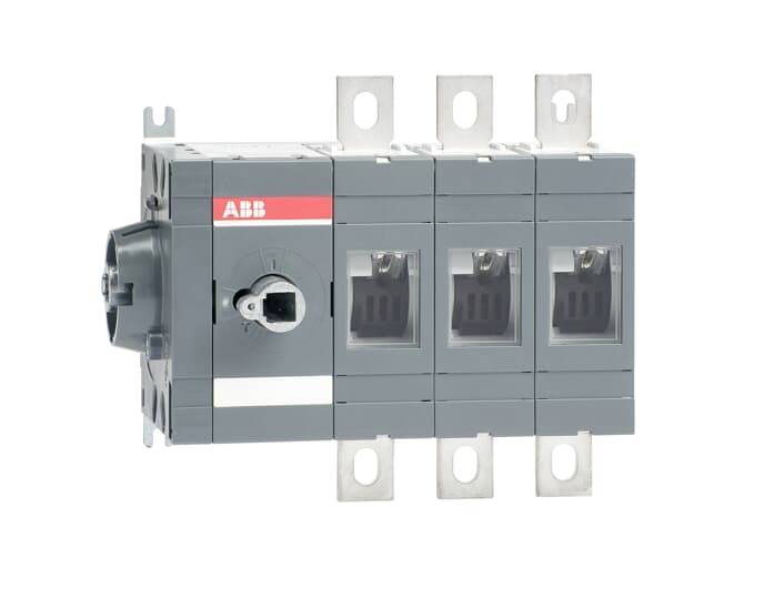Spínač se čtyřmi svorkami pro elektrické ovládání, s červeným logem 'ABB' na levé straně.