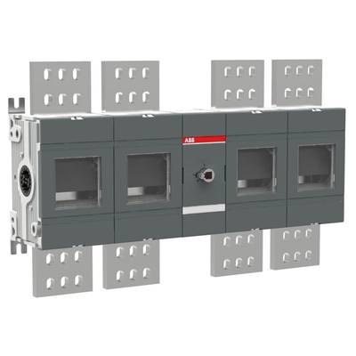 Elektrický odpínač se skládá z několika obdélníkových sekcí a centrálním otočným spínačem upevněným na kovovém podkladu.