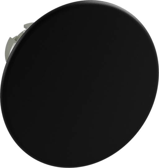 Kulatý, černý, plochý knoflík nebo spínač zobrazený z boku.