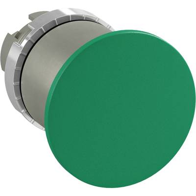 Kulatý zelený tlačítkový modul se stříbrným krytem, používaný pro elektronické řídicí a spínací aplikace.