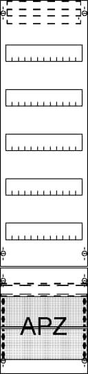 Diagram zobrazuje vertikální zásobník s 'APZ' dole. Pravoúhlé vrstvy jsou rovnoměrně rozmístěny, nahoře přerušovaná čára.