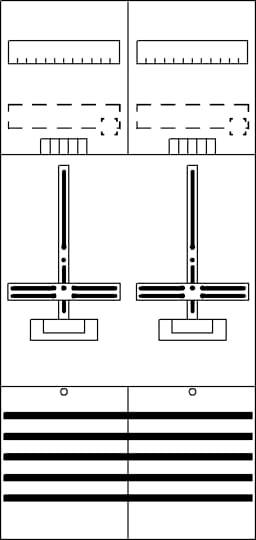 Diagram znázorňuje uspořádání rádiové komunikace se dvěma oddělenými kanály, každý s přepínačem a úrovňovým indikátorem. Dole několik paralelních linek.