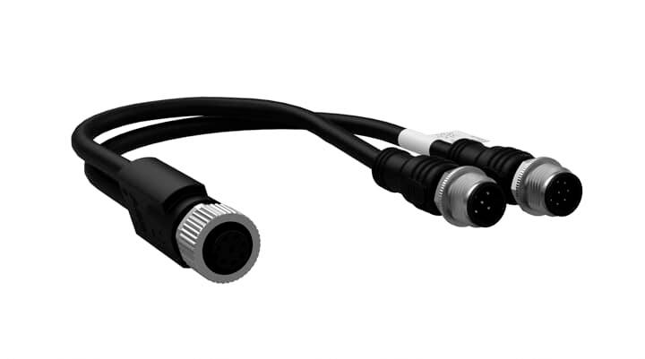 Kabel s jedním samičkovým konektorem, který se rozdvojuje na dva samčí konektory. Určeno pro elektrické připojení.
