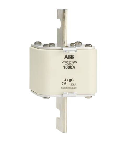 Vysokovýkonný pojistkový prvek s nápisem 'ABB', '1000A', '500V'. Vhodný pro elektronické nebo elektrotechnické aplikace.