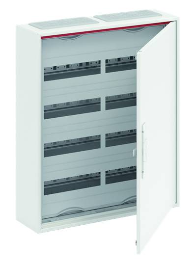 Otevřená bílá rozvodná skříň s několika volnými lištami pro montáž elektrických komponentů.