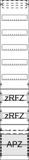 Vertikálně uspořádaný diagram zobrazuje sedm rovnoměrně rozmístěných horizontálních obdélníků s popiskami 'zREFZ' uprostřed a 'APZ' dole.