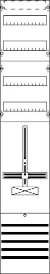 Diagram hráze s pěti plavebními komorami a vodním kolem pro výrobu energie. Pod ním horizontální pruhy.