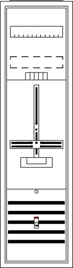 Diagram elektrického schématu s různými symboly, včetně spínačů, vedení a pojistek.