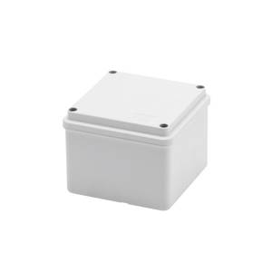 Bílý, čtvercový plastový box s odnímatelným víkem. Elegantní design, vhodný pro uchovávání nebo montáž elektroniky.