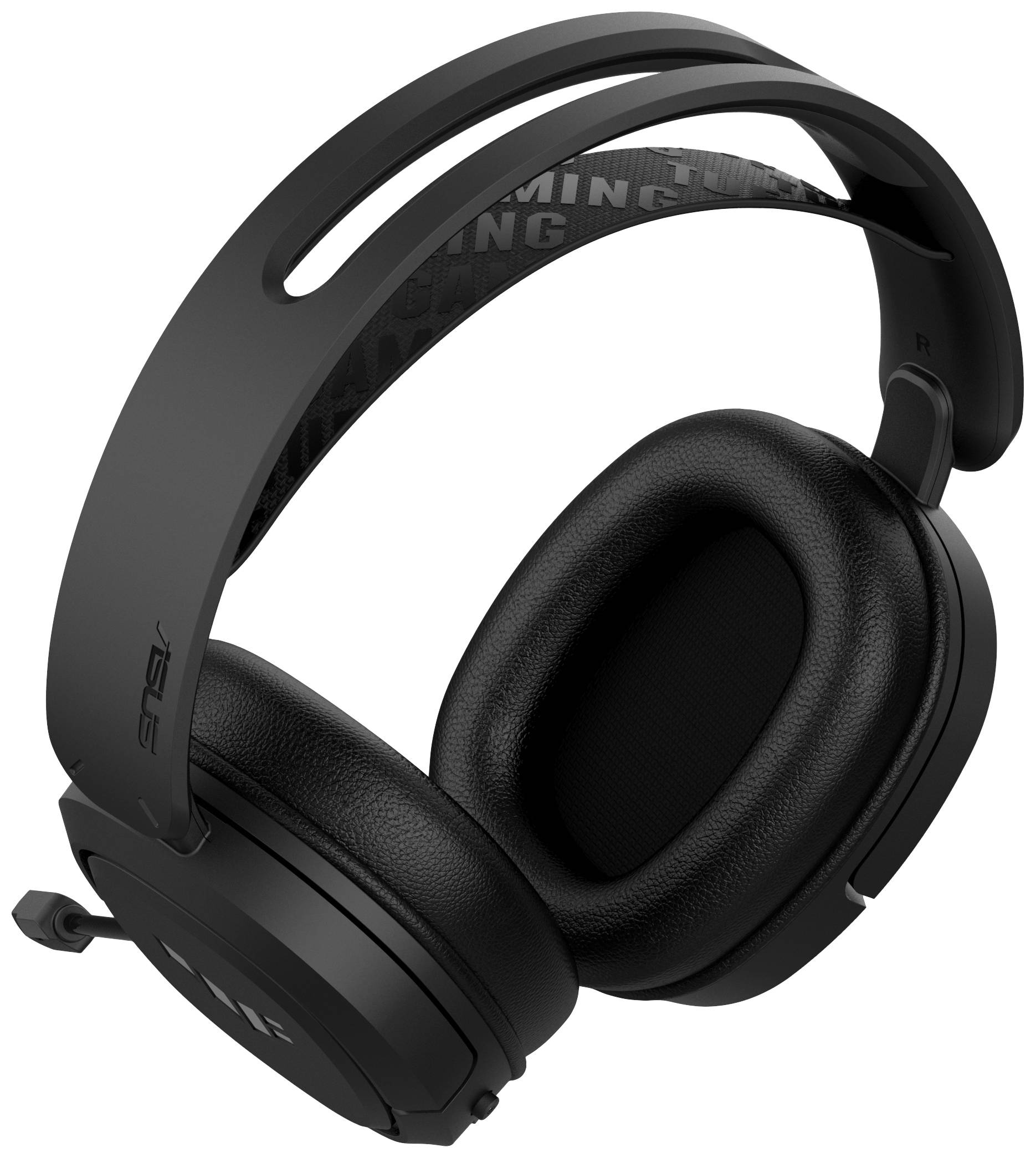 Černá herní sluchátka over-ear s mikrofonem; robustní design s polstrovanými náušníky pro pohodlí při dlouhodobém hraní.