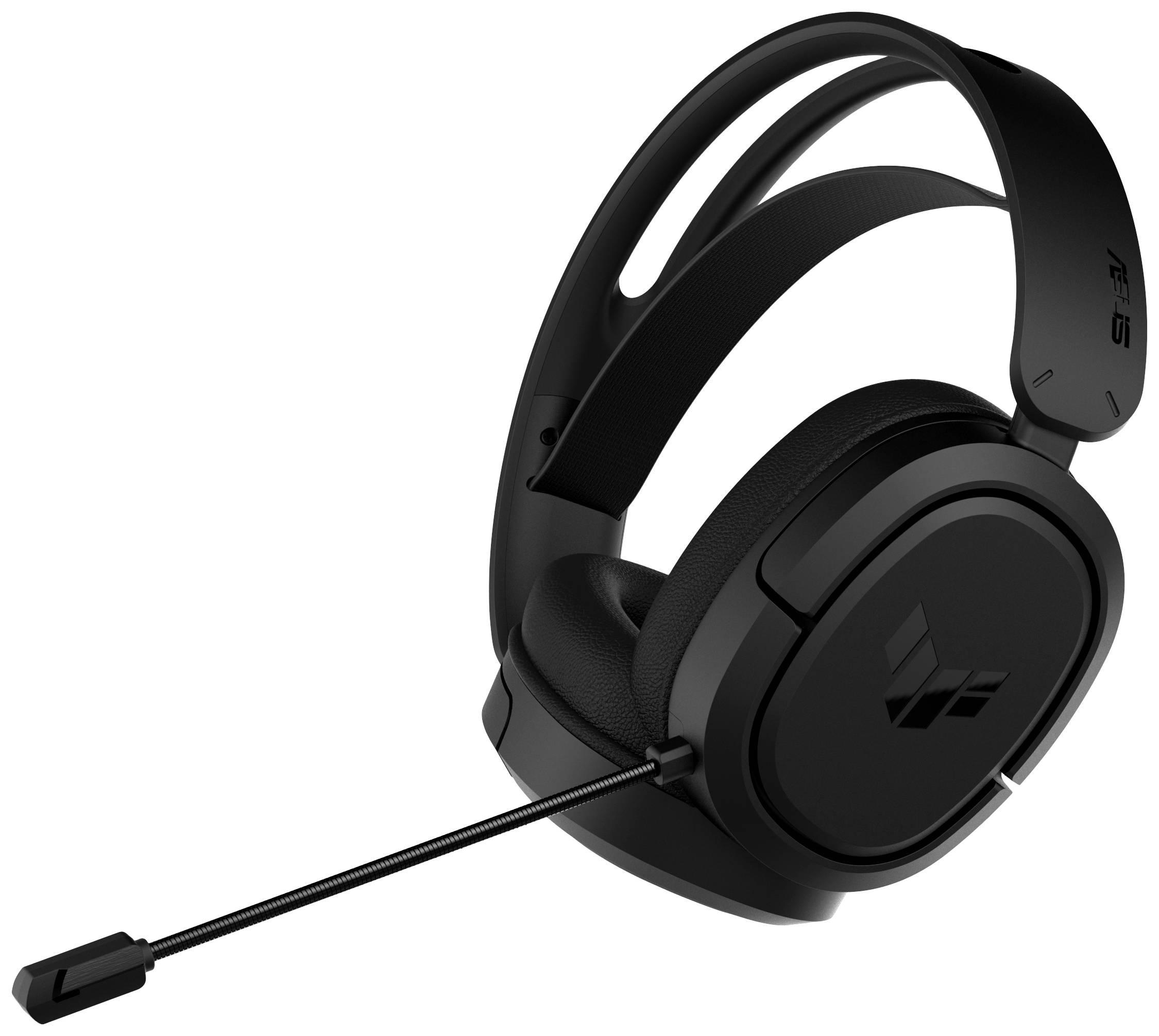 Černá herní sluchátka s mikrofonem, pohled z boku. Vhodná pro pohodlný audio a komunikační zážitek při hraní.