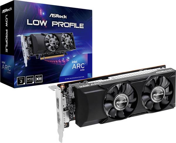 ASRock grafická karta Intel Arc™ A310 A310 Low Profile  4 GB GDDR6-RAM  PCIe x16  HDMI™, DisplayPort Sopka, nízký profil, Režim nulového ventilátoru