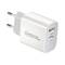 Bílý USB nabíjecí adaptér s EU zástrčkou, dvěma porty (USB-C a USB-A) a nápisem '30W QC3.0+PD rychlonabíječ'.