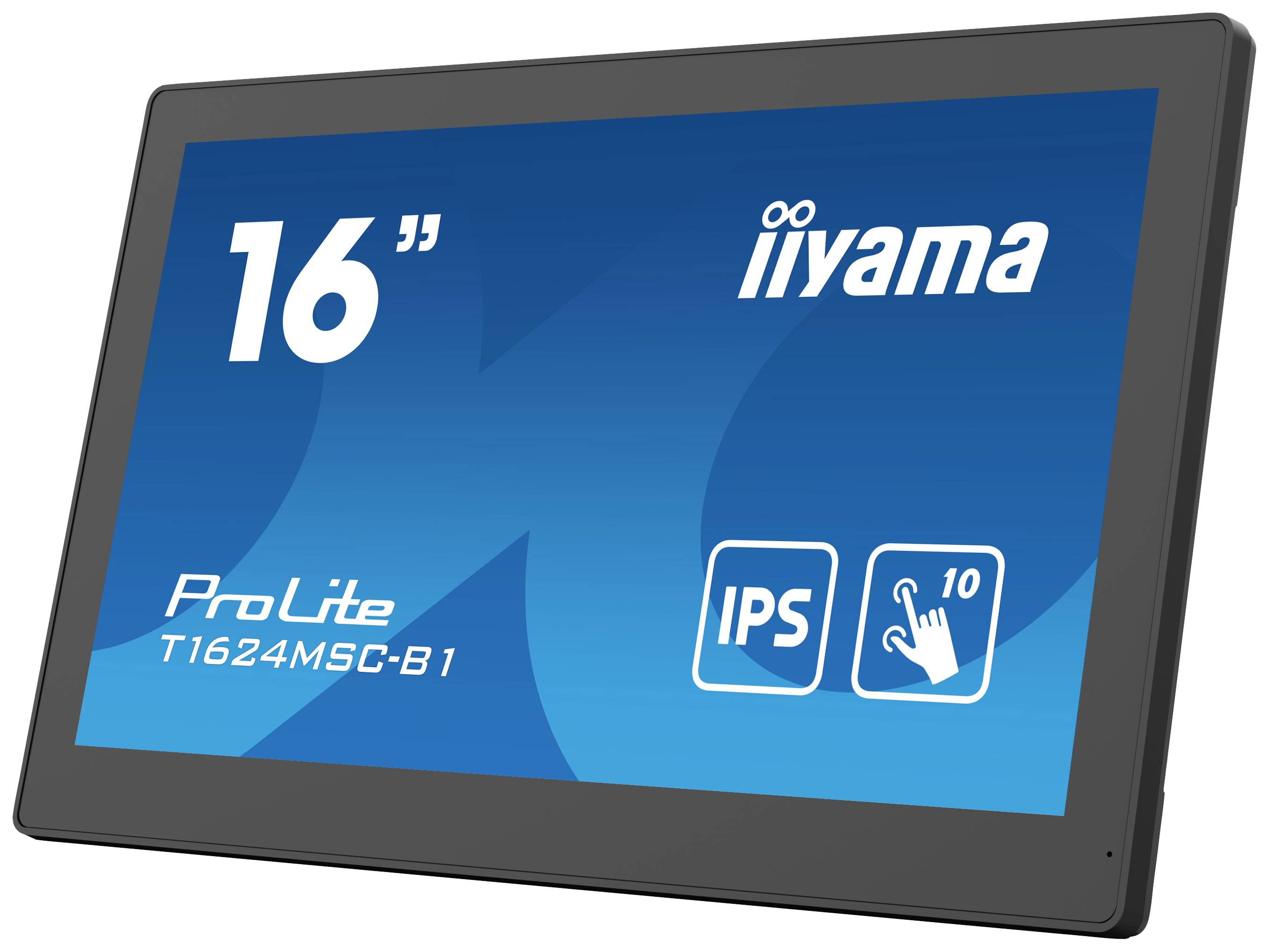 16palcový dotykový monitor Iiyama v černém provedení, model ProLite T1624MSC-B1, s displejem IPS.