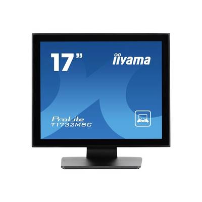 Černý, čtvercový monitor zobrazuje text '17" iiyama ProLite T1732MSC'.