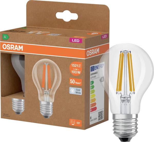 OSRAM HOMELIGHTING 4099854259838 LED Energetická třída (EEK2021) A (A - G) E27 klasická žárovka 7.2 W = 100 W neutrální bílá (Ø x v) 60 mm x 60 mm  2 ks