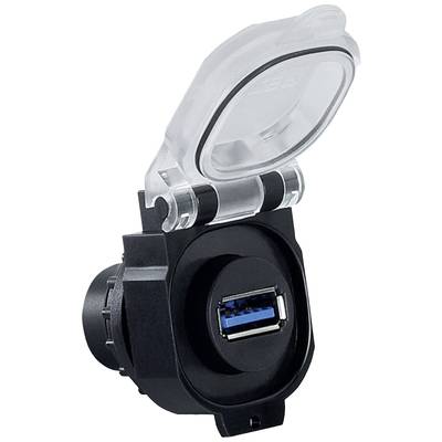 USB port s průhledným klopným víčkem, otevřený. Vhodný pro ochranu zařízení před prachem a nečistotami v různých prostředích.