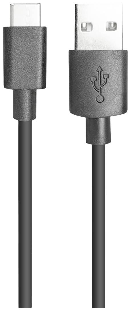 Černý USB kabel s Micro-USB a USB-A konektory, vhodný pro nabíjení a propojování zařízení jako jsou smartphones.