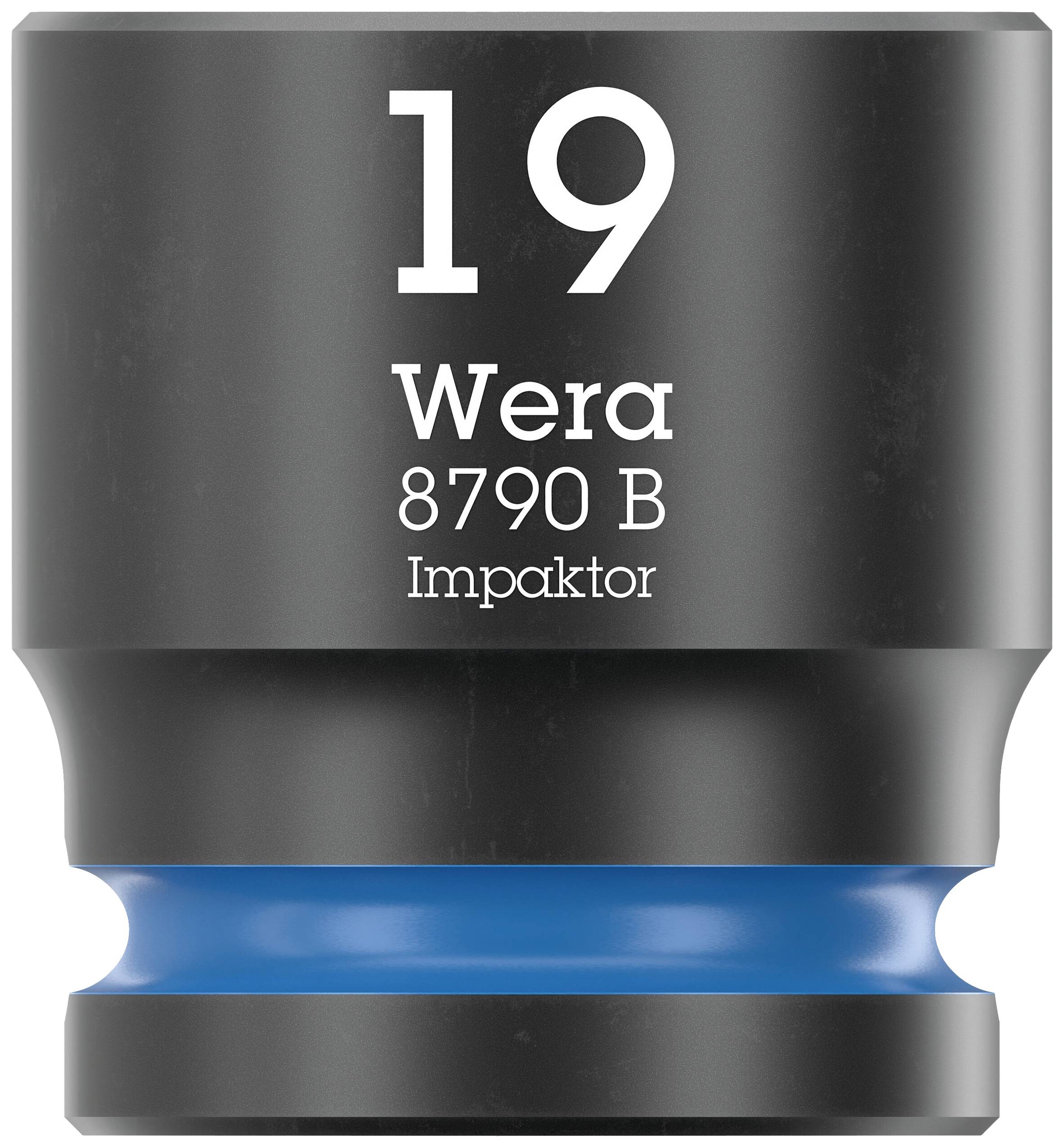 19mm nástrčný klíč Impaktor značky Wera, model 8790 B, z kovu s modrou plastovou výztuhou.