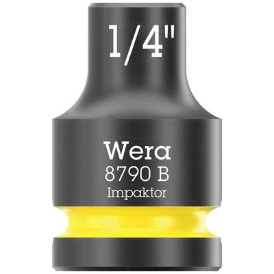Wera 8790 B Impaktor, nástrčný klíč s 1/4palcovou přípojkou, černý povrch se žlutým pruhem, robustní design pro vysoké zatížení.