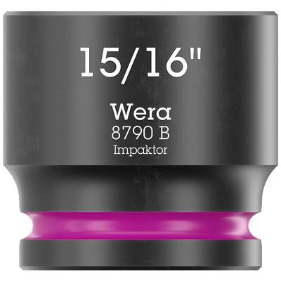 Nástrčný klíč s označením '15/16"', Wera 8790 B, Impaktor, černý design, s růžovým kroužkem dole.