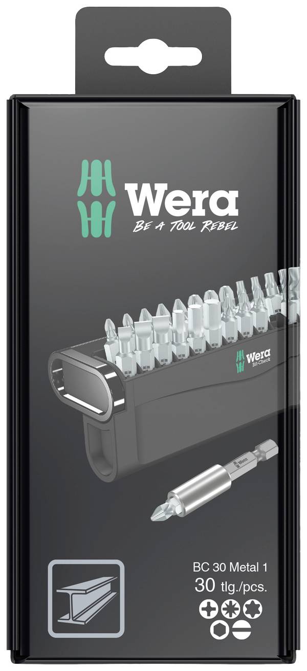 Wera Bit-Check 30 Metal 1 SB 05057440001 sada bitů, 30dílná, křížový PH, křížový PZ, TORX, plochý, inbus, 1/4"