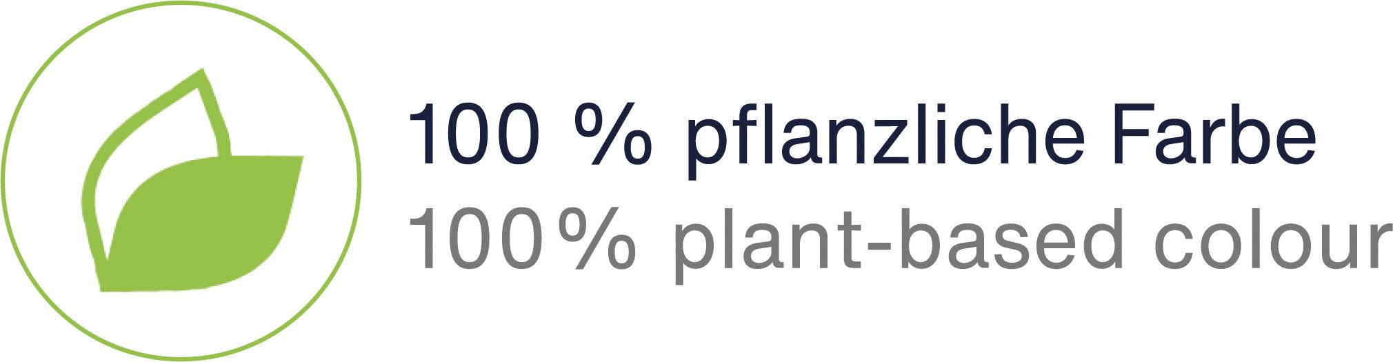 100% rostlinná barva, zelená ikona listu vedle