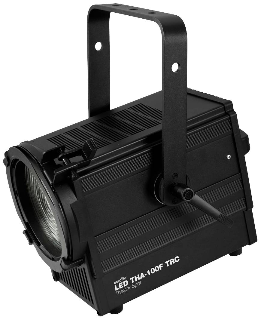 Černý obdélníkový LED divadelní reflektor s držákem nahoře, vhodný pro jevištní a osvětlovací použití.