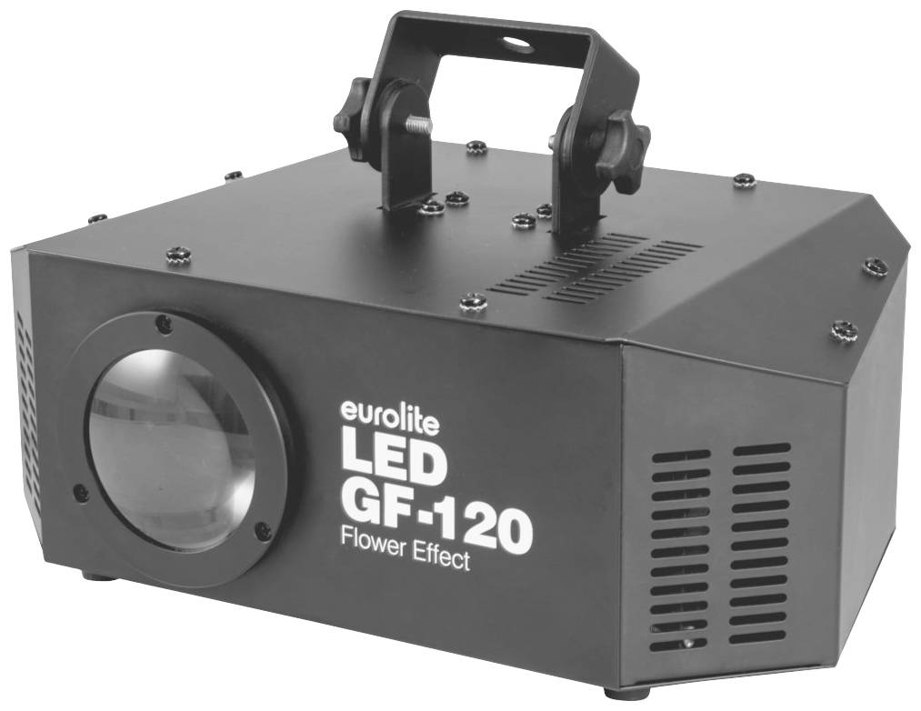Černý Eurolite LED GF-120 efektový projektor Flower, vhodný pro vytváření světelných efektů na akcích.