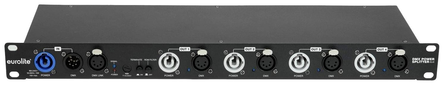 Audiozařízení ve formátu racku s několika XLR konektory a ovládacími prvky, vhodné pro distribuci audiosignálů ve studiovém prostředí.