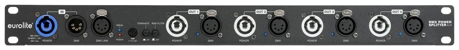 Čelní panel audio rozhraní s několika vstupy a výstupy, včetně XLR a 6,35 mm jack konektorů, otočných ovladačů a LED indikátorů.