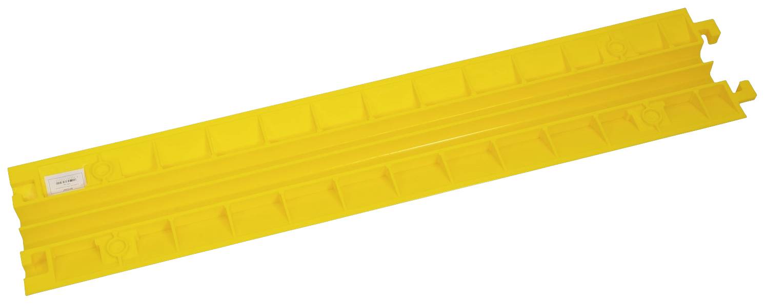 Žlutá obdélníková plastová součástka s háčky na koncích, pravděpodobně držák nebo kryt.