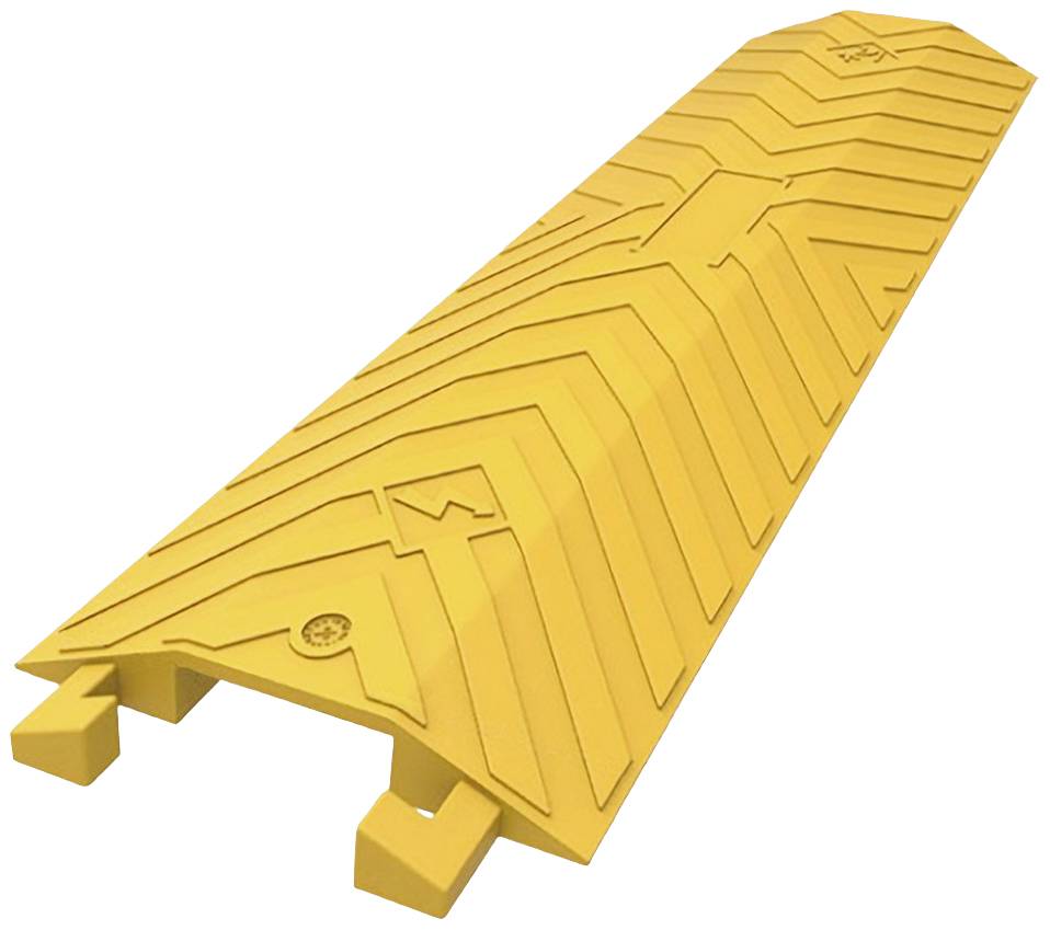 Žlutý plastový kabelový chránič s několika kanály pro kabely. Vhodný pro použití v průmyslovém nebo event prostoru.