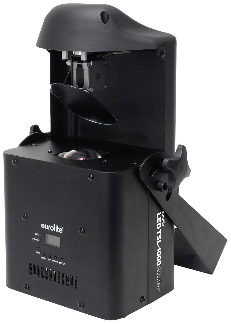 Světelné zařízení 'Eurolite LED TS-1000', černé, vpředu zobrazuje osvětlovací a ovládací prvky. Používá se pro jevištní osvětlení.