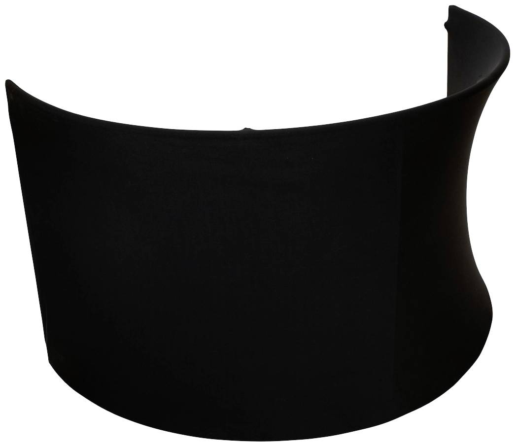 Černý, zakřivený objekt s elegantním tvarem. Vypadá jako dekorativní prvek nebo součást designu.
