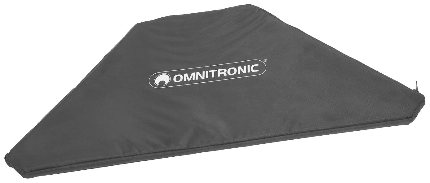 Černý trojúhelníkový kryt s logem 'Omnitronic', používaný k ochraně technického vybavení.