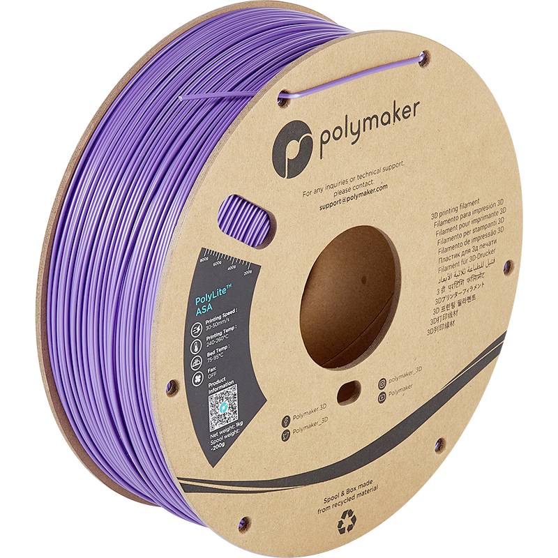 'Polymaker PolyLite ASA Filament, fialová, 3D tiskový materiál na cívce.'