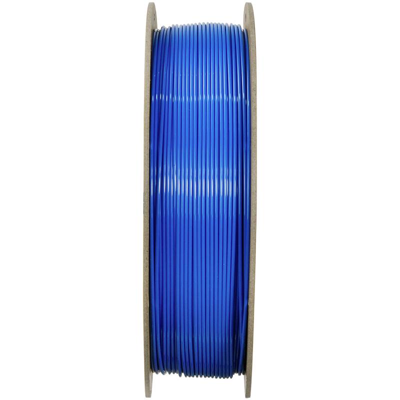 Role s modrým 3D tiskařským filamentem. Filament je těsně namotán na cívce a připraven k použití.
